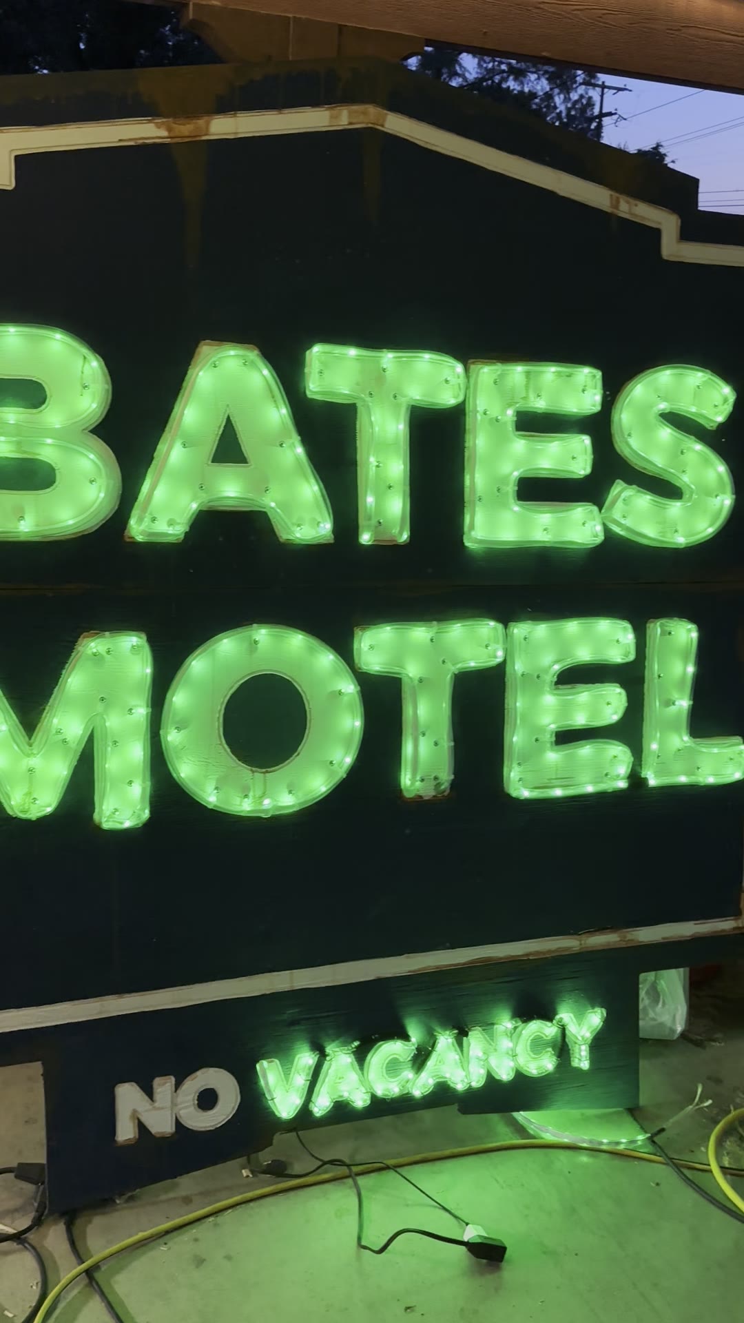 Bates Motel sign faux neon LED test glowing green